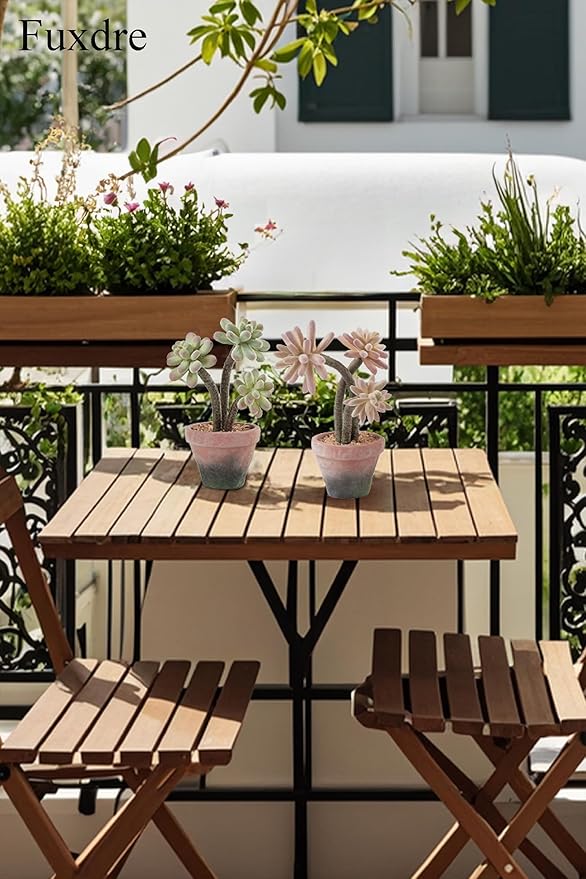 2-Pack Artificial Succulent Plants in Vintage Plastic Pots - Image 4