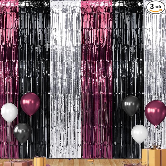 3 Pack 3.3Ft x 6.6Ft Graduation Foil Fringe Curtain Backdrop Decorations by Zachely