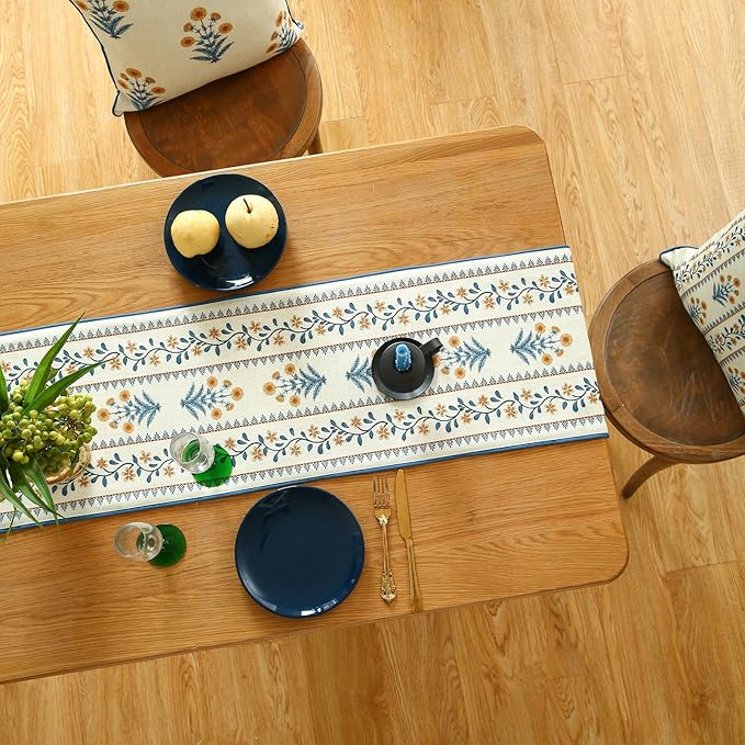 ISAENNE Designer Pale Yellow Elegant Linen Table Runner 102 Inches Long - Image 8