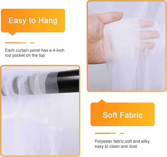 Tulle Backdrop Curtains with Lights String White 10FT X 8FT Sheer Curtain with - Image 3