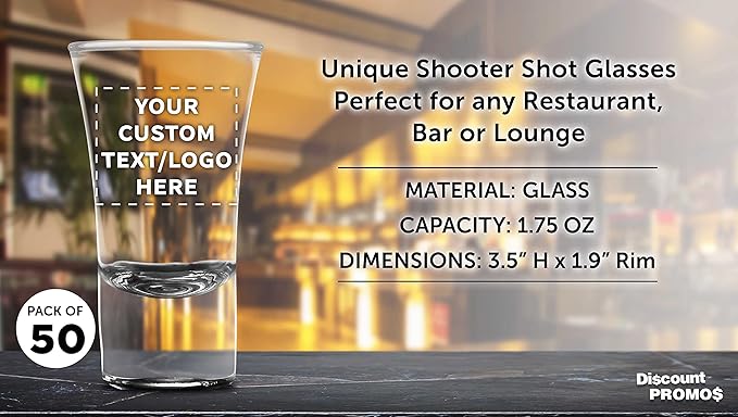 Custom 2 oz. Lord Shooter Etched Shot Glasses, 50 pack, Personalized Text - Image 4