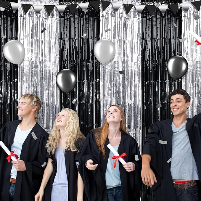 3 Pack 3.3Ft x 6.6Ft Graduation Foil Fringe Curtain Backdrop Decorations - Image 6