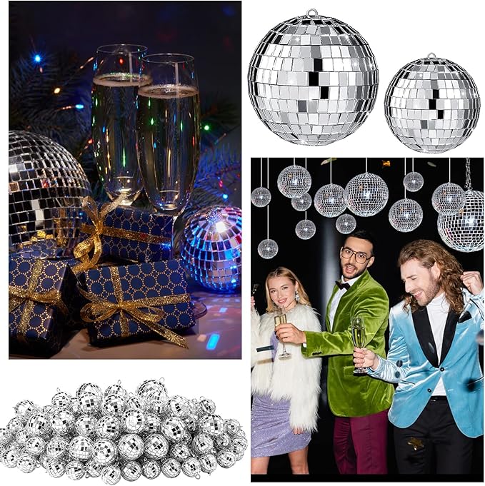 Funtery 100 Pcs Mirror Disco Balls Bulk Assorted Silver Hanging Disco Ball Decor - Image 6