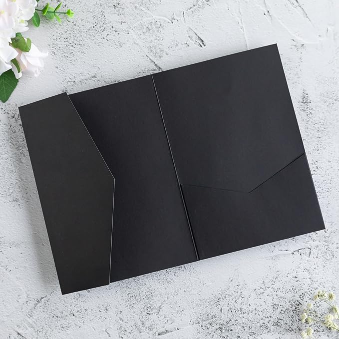 20 PCS Black Tri-fold Laser Cut Wedding Invitation Pockets - Image 2