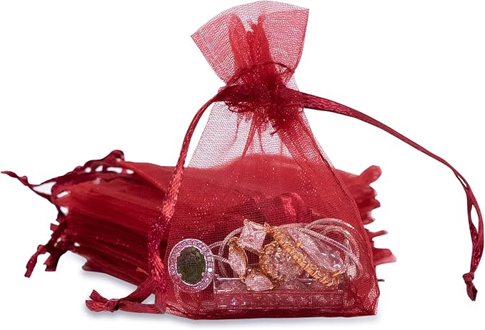 TheDisplayGuys 100-Pack XS 2 x 2 3/4" Maroon Sheer Organza Gift Bags by TheDisplayGuys