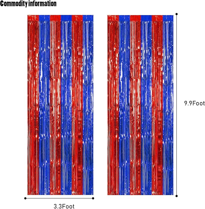 CANREVEL 2 Pack 3.3x8.2 Feet Blue and Red Foil Fringe Backdrop Curtains - Image 4