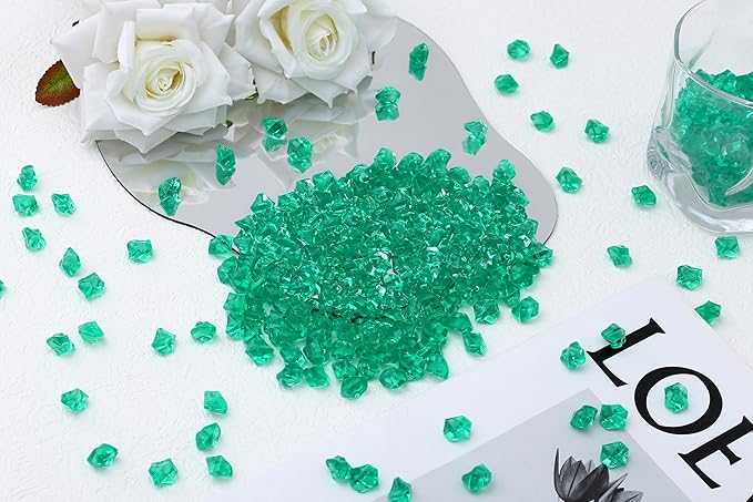LAIDANLA 500PCS Dark Green Acrylic Gems Vase Fillers Green Fake Ice Cubes - Image 3