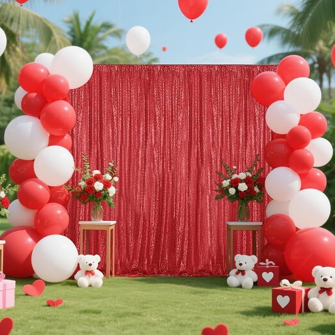 Red Sequin Backdrop Curtain 4 Pieces 2FTx8FT Glitter Photography Backdrop - Image 9