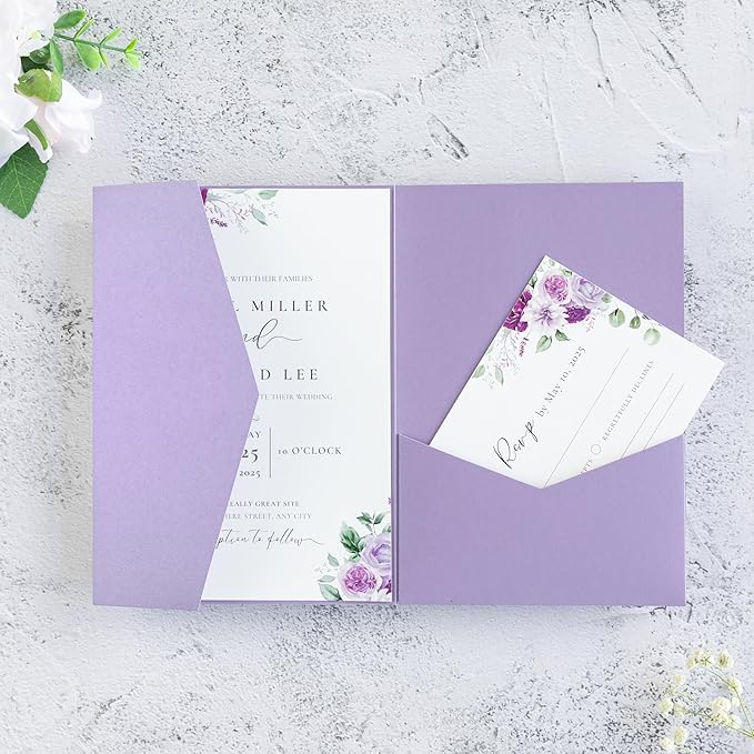 20 PCS Lilac Tri-fold Laser Cut Wedding Invitation Pockets - Image 9