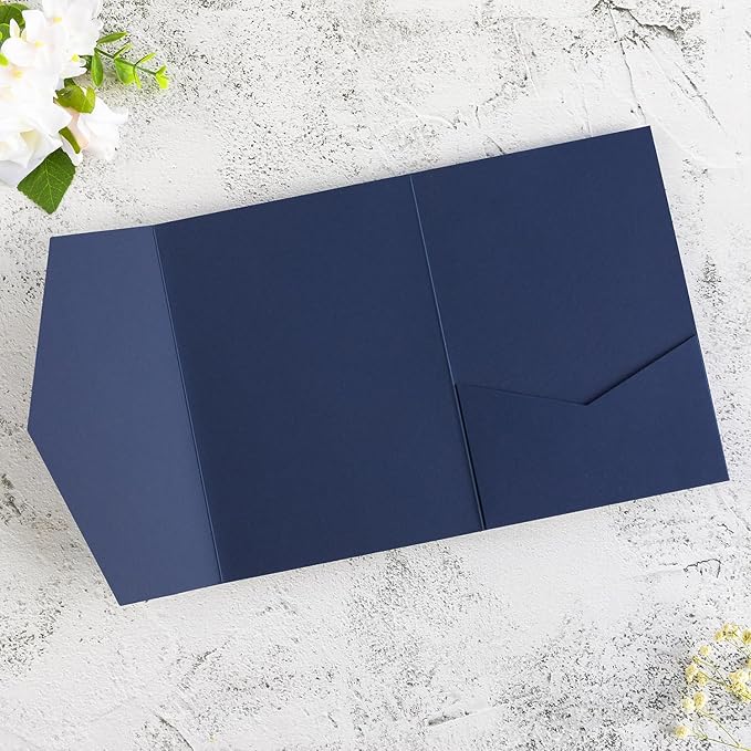 20 PCS Navy Blue Tri-fold Laser Cut Wedding Invitation Pockets - Image 3