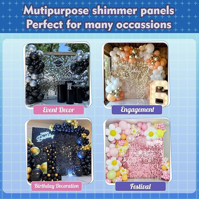 Qcity Iridescent Silver Shimmer Wall Backdrop 36PCS, Square Sequin Glitter - Image 9