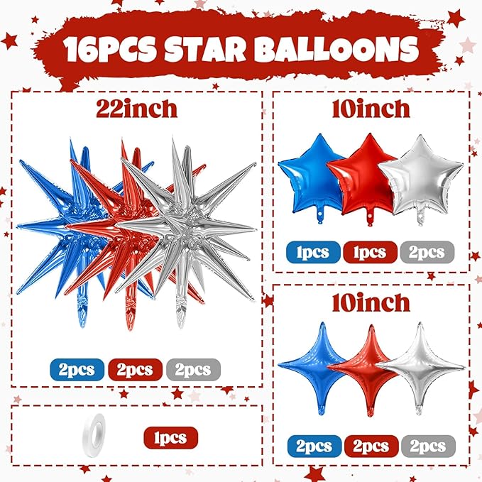 Blue Red Silver Star Balloon - Image 2