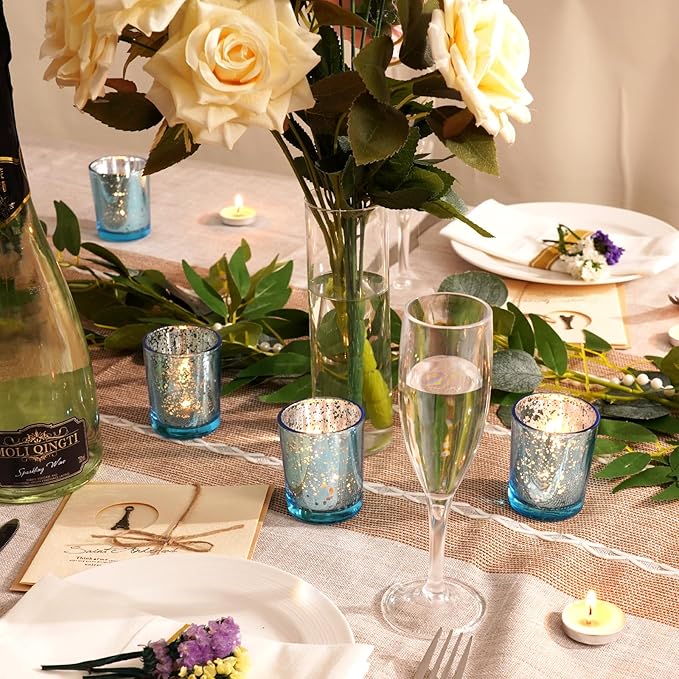Homemory 12 Pcs Blue Votive Candle Holders, Mercury Glass Candle Holder - Image 3