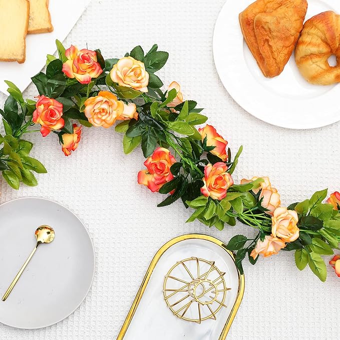 JUSTOYOU 2 Pack Fake Rose Garland, Artificial Rose Vines Flowers Hanging Silk - Image 3
