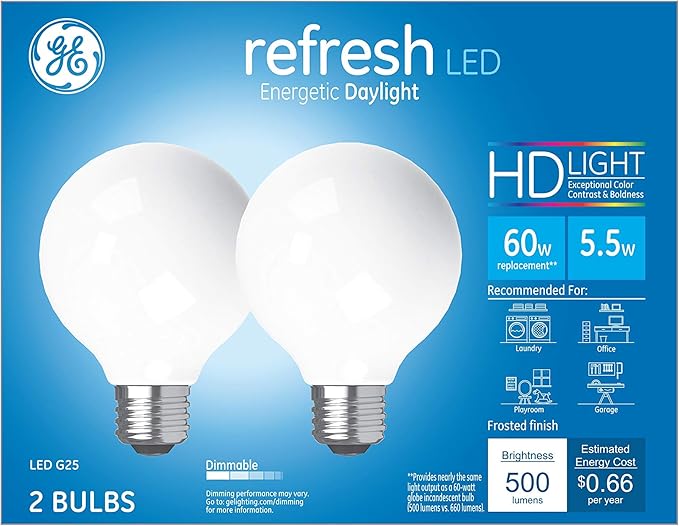 GE Refresh LED Light Bulbs, 60 Watt, G25 Globe Bulbs, Medium Base - Image 5