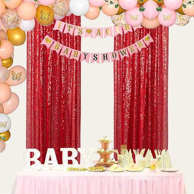 ShinyBeauty Red Sequin Curtains 8 Panels, 2FTx8FT - Image 3