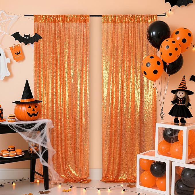 Poise3EHome 4Pcs 2Ft x 8Ft Orange Sequin Backdrop Curtains, Glitter Photography - Image 5