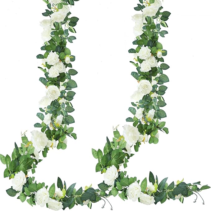 Sggvecsy 2Pcs 15.5Ft Artificial Rose Vine Fake Flower Garland Floral Garland by Sggvecsy