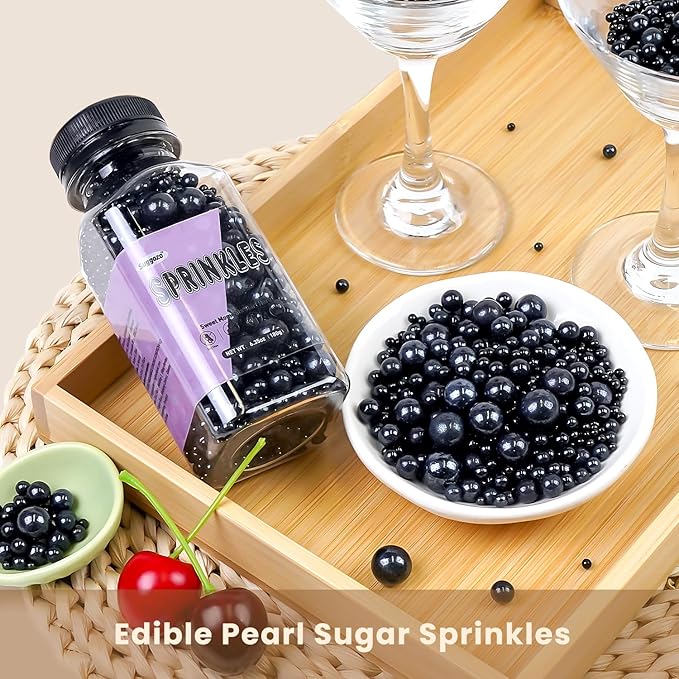 Edible Black Pearl Sugar Sprinkles, 180g/6.35oz, Cupcake Toppers, Cake - Image 5