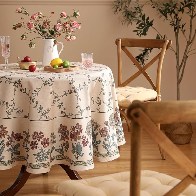 patdrea Designer Vintage Linen Round Table Cloth, Durable Breathable Floral - Image 3
