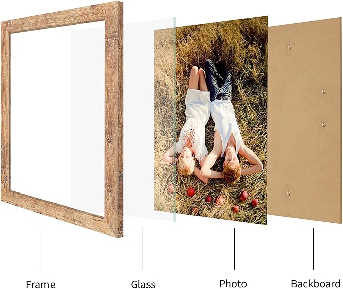 8.5x11 Picture Frame Set of 4, High Definition Real Glass Rustic Brown Frame - Image 3