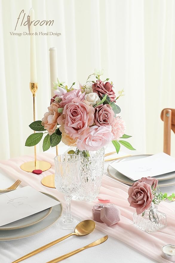 Floroom Dusty Rose Artificial Flowers Fake Roses Peonies and Greenery Combo Box - Image 2