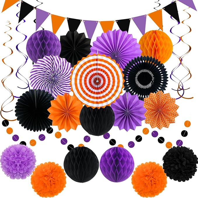 Halloween Party Decorations Paper Fans, Graduation Season Hanging Glitter by YIOTJUNL
