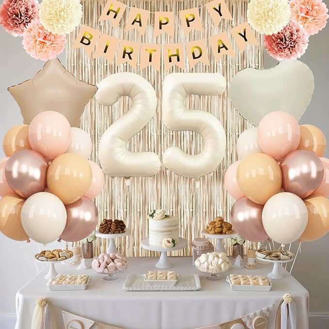 Beige 25th Birthday Decorations - Image 3