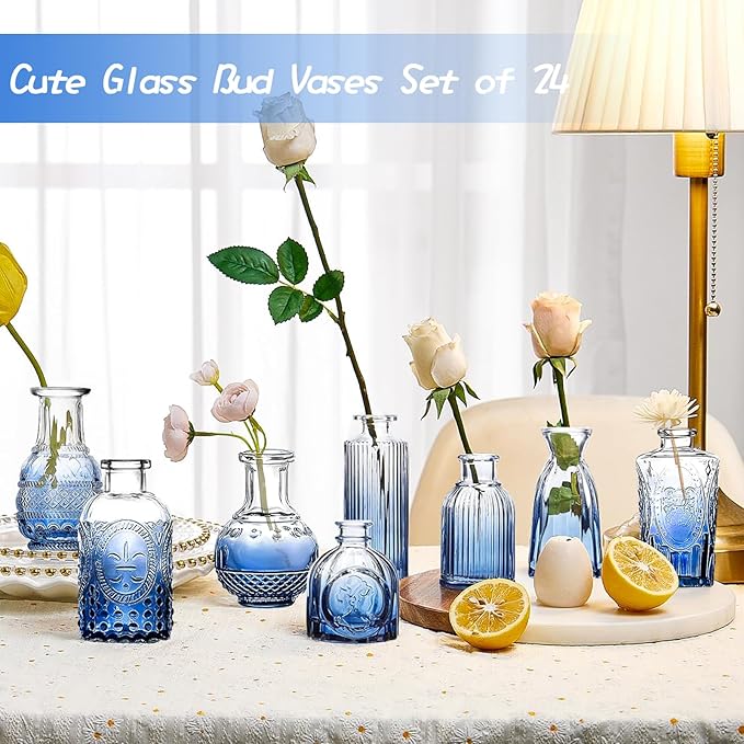 Bud Vases Set of 24, Gradient Blue Vintage Small Vases - Image 2