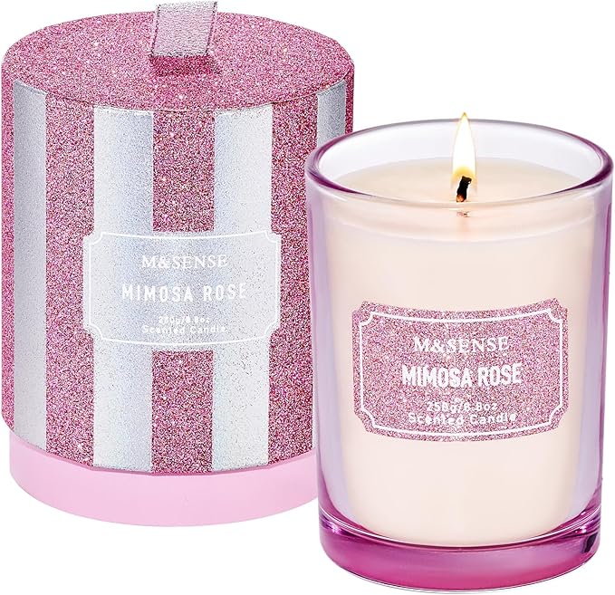 M&SENSE Rose Scented Candles, Classic Size 8.8 oz Glitter Jar Candles, Holiday by MSENSE