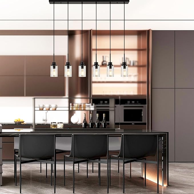 6 Lights Island Lights for Kitchen Modern Industrial Black Linear Chandeliers - Image 8