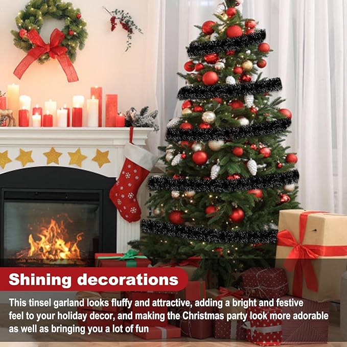 50 Feet Black Christmas Tinsel Garland, Metallic Foil Twist Garland Wall - Image 4