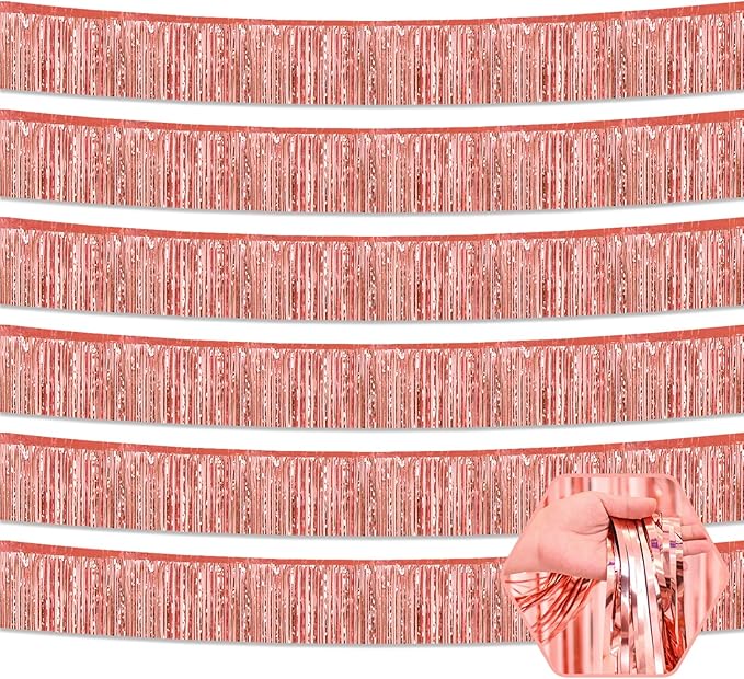 6 Pack 10 Feet Rose Gold Foil Fringe Garland Metallic Tinsel Streamers Banner by Ferwzsr