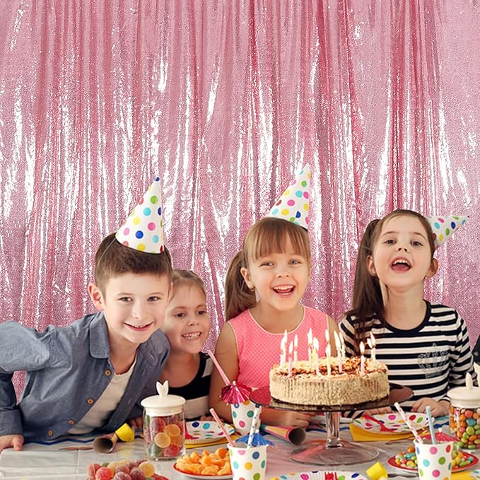 Juya Delight Pink Sequin Backdrop Curtain, Non See Through Photo Background - Image 3