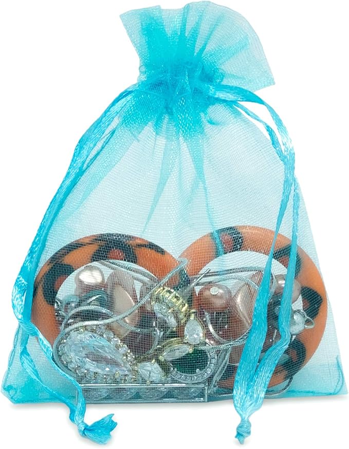 TheDisplayGuys 48-Pack 3x4 Turquoise Blue Sheer Organza Gift Bags - Image 2