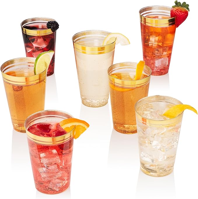 Perfect Settings 100 Premium 12oz Hard Plastic Cups Clear Glitter Gold Plastic - Image 8