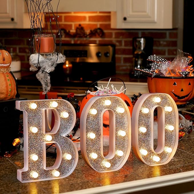 Marquee Light Up Letters, Glitter Silver LED Letter Lights Battery Powered - Image 5