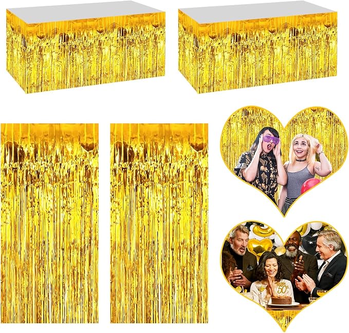 4P Metallic Foil Fringe Tinsel Table Skirts by FENGNIAN