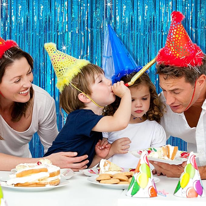 Tinsel Curtain Party Backdrop Blue Birthday Decorations 2 Packs Glitter Foil - Image 4