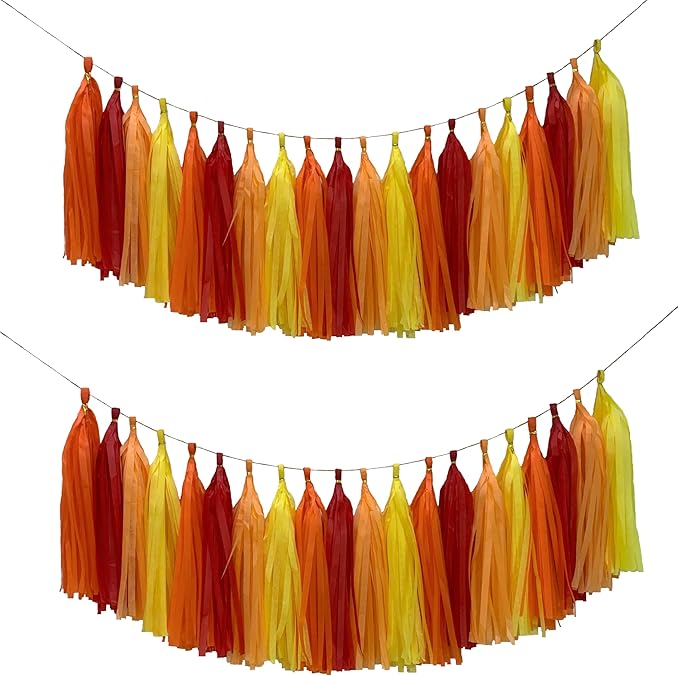 Red Orange Yellow Tissue Paper Tassel Garland, Tissue Tassel Banner by YESON