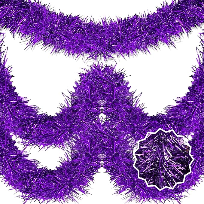 25 Feet Purple Christmas Tinsel Garland, Metallic Foil Twist Banner Wall by LANTIANCHEN