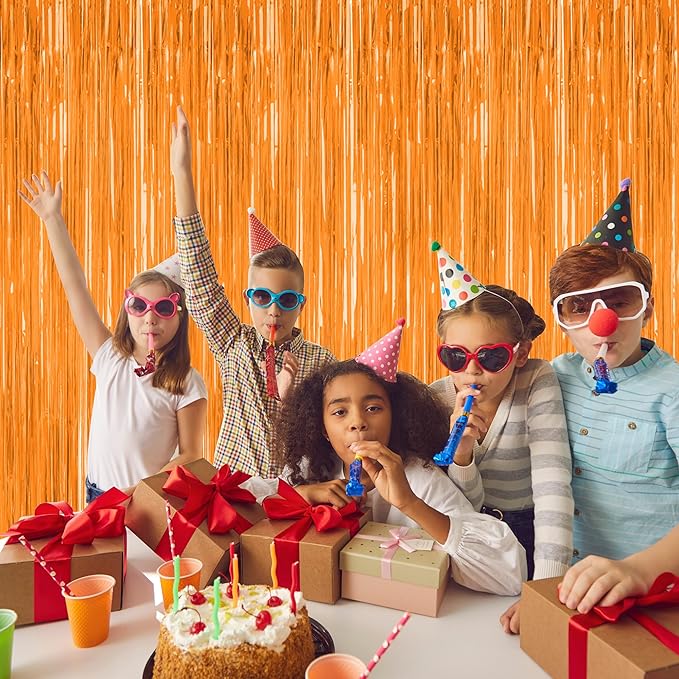 2 Pack Backdrop Curtains, 3.28 FT x 7.05 FT Orange Color Tinsel Backdrop - Image 5