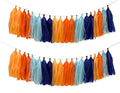 Blue and Orange Tissue Paper Tassel Garland, Tissue Tassel Banner by YESON