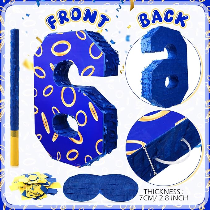 Number 6 Blue and Golden Rings Piñata - Image 5
