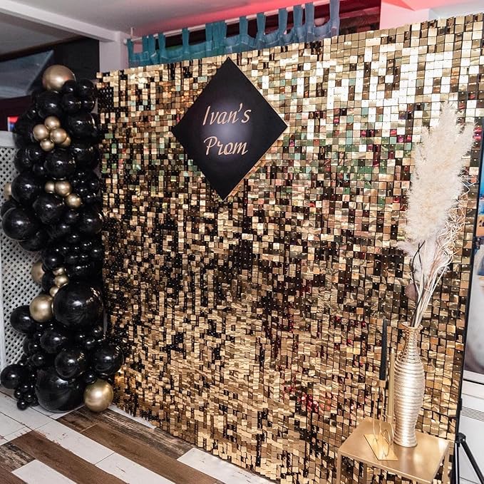 Qcity Light Gold Shimmer Wall Backdrop 24PCS, Square Sequin Glitter Backdrop - Image 6
