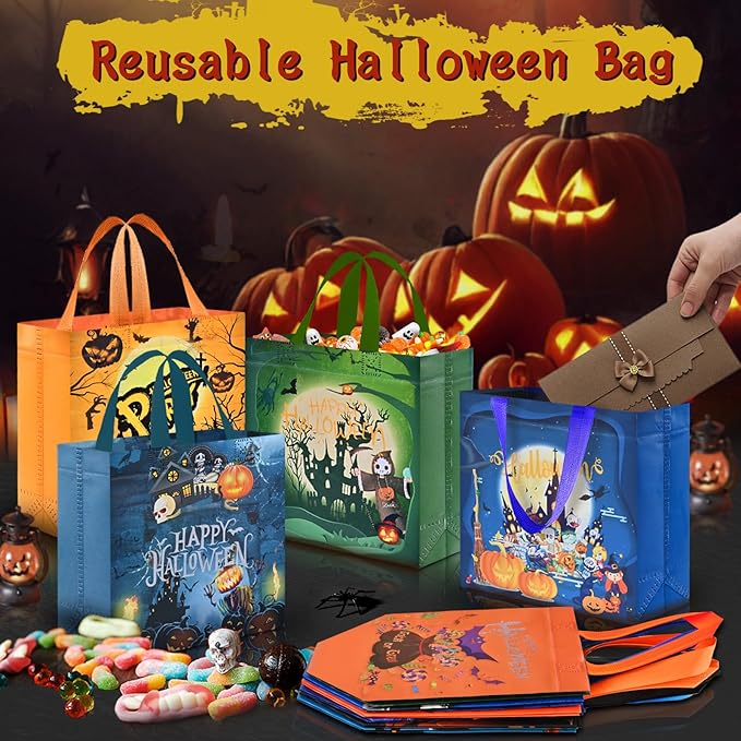 AhfuLife 8 Pcs Halloween Trick or Treat Bags, Candy Tote Bags - Image 3
