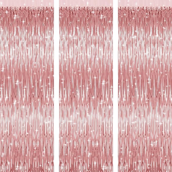 3 Pack Rose Gold Backdrop Birthday Decorations Foil Curtain Backdrop - Image 8