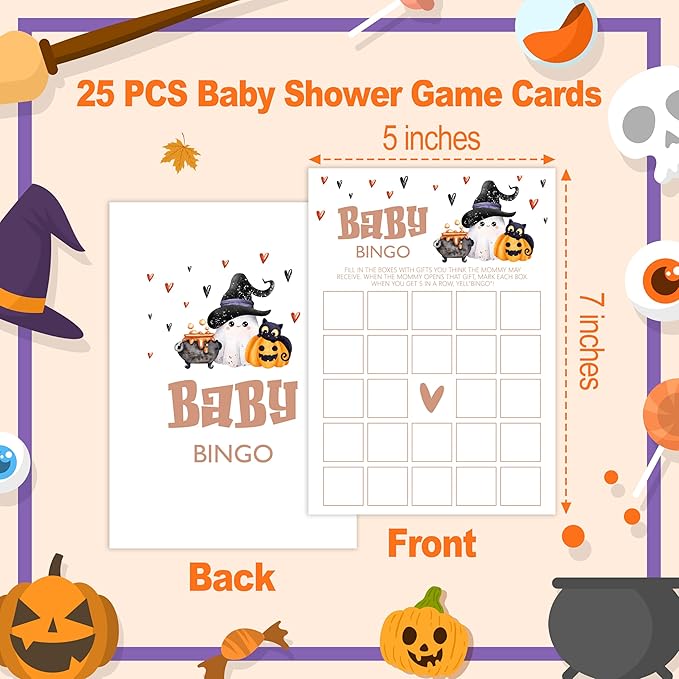 Baby Shower Games, Halloween Baby Bingo Card, 25 Double-Sided Game Cards - Image 2