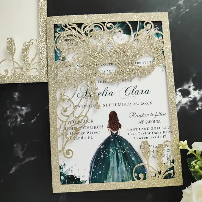 20PCS Masquerade Invitations, masquerade wedding invites, laser cut invitation - Image 5