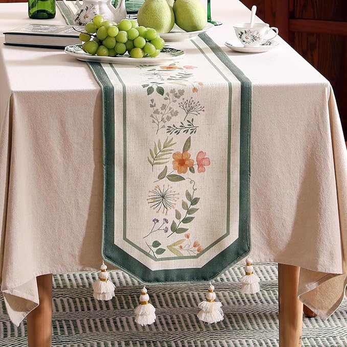 Designer Linen Small Table Runner, French Farmhouse Shabby Chic Floral Pattern - Image 6